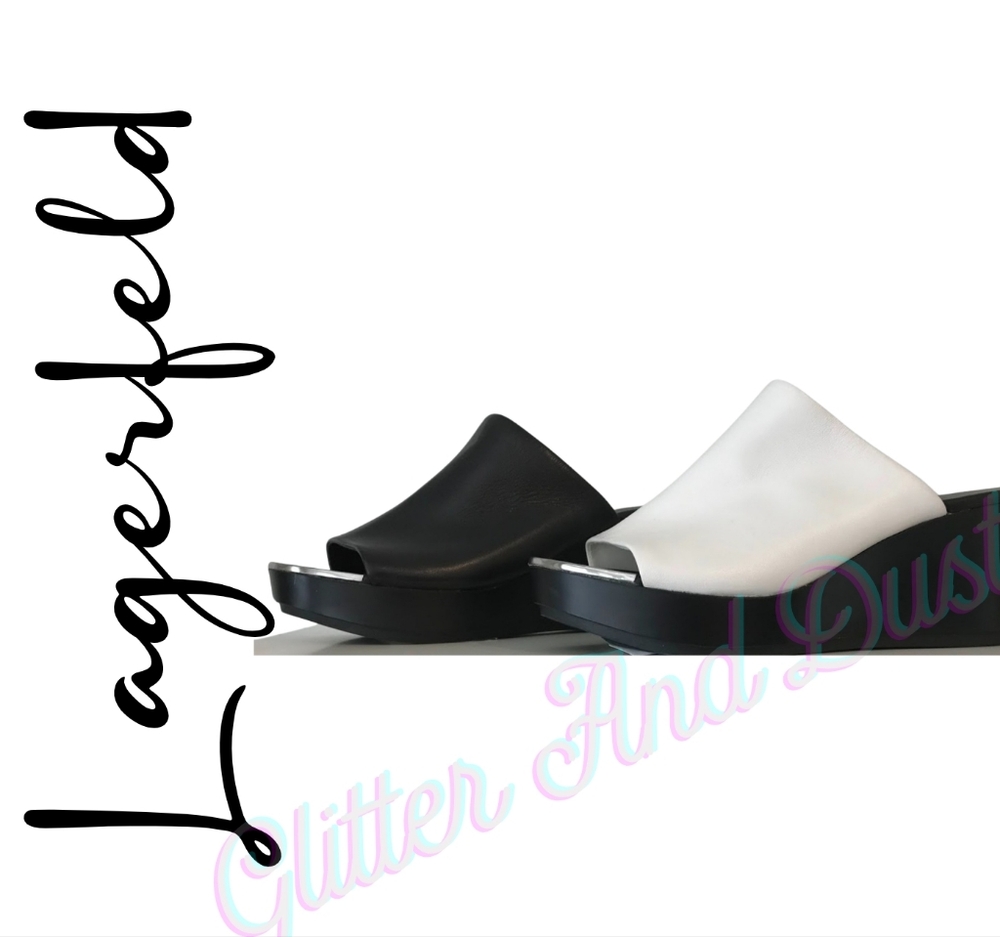 Karl Lagerfeld Lyric Mirror Leather Slide Wedge Sandals